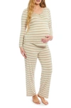 Everly Grey Analise During & After 5-piece Maternity/nursing Sleep Set In Mocha Stripe