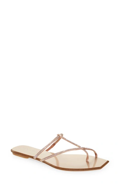 Pedro Garcia Vivian Crystal Toe-strap Flat Sandals In Bisque Satin