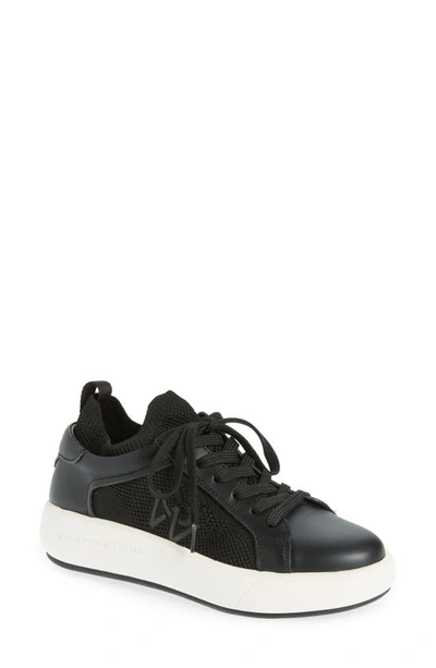 Stuart Weitzman 5050 Pro Leather Knit Low-top Sneakers In Black Knit