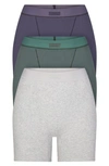 Skims 3-pack Cotton Rib Boxers In Light Heather Grey Multi