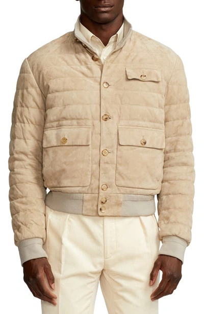 Ralph Lauren Kendall Suede 750 Fill Power Down Jacket In Truffle