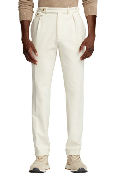 Ralph Lauren Purple Label Men's Pleated Cotton Jersey Straight-leg Pants In Cream