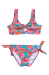 Snapper Rock Kids' Geo Melon Knot Front Two-piece Swimsuit In Red