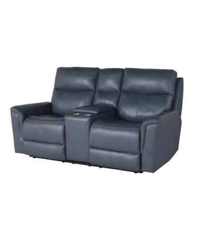 Nice Link Drake 76" Leather With Power Headrest And Footrest Reclining Loveseat In Slate Blue