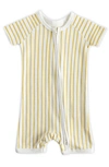 Pehr Babies' Stripe Fitted Organic Cotton Romper In Stripes Away Marigold