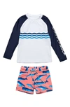 Snapper Rock Whale Tail Long Sleeve Two-piece Rashguard Swimsuit In Peach