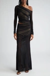 Retroféte Aura Sequin Detail One-shoulder Gown In Black/ Nude