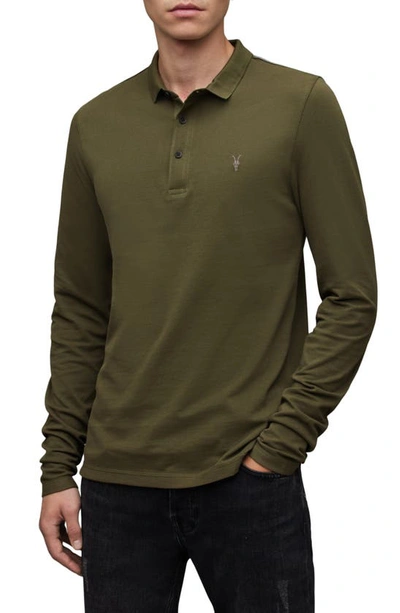 Allsaints Reform Long Sleeve Ramskull Polo Shirt In Green