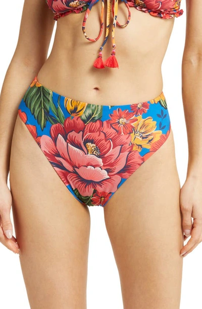 Farm Rio Blue Winter Chita Hot Floral Bikini Bottoms In Neutral