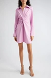 CINQ À SEPT MCKENNA FRONT TWIST LONG SLEEVE MINI SHIRTDRESS