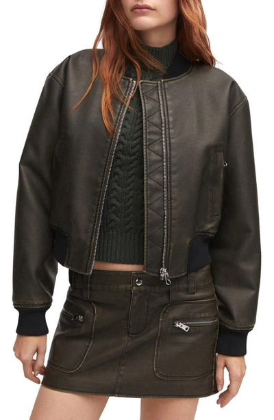 Mango Worn Out Effect Bomber Jacket Brown