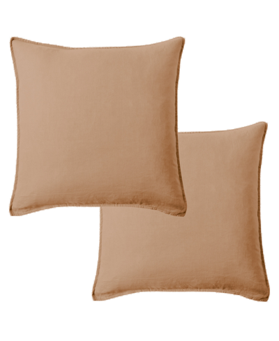 Levtex Washed Linen Relaxed Solid 2-pack Decorative Pillow Cover, 20" X 20" In Tan