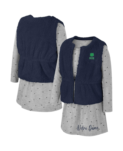 Colosseum Babies' Girls Toddler  Navy Notre Dame Fighting Irish Meowing Vest And Dress Set