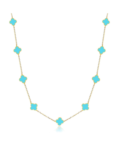 The Lovery Mini Turquoise Clover Necklace In Turquoise,aqua