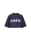 Marni Logo-print Cropped Cotton T-shirt In Blue