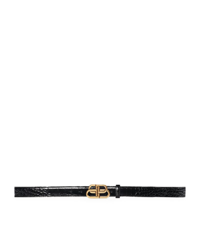 Balenciaga Leather Bb Logo Thin Belt In Black