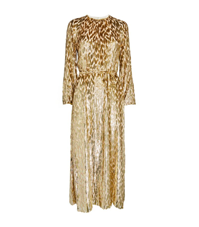 Simkhai Odina Blouson-sleeve Metallic Midi Dress In Gold