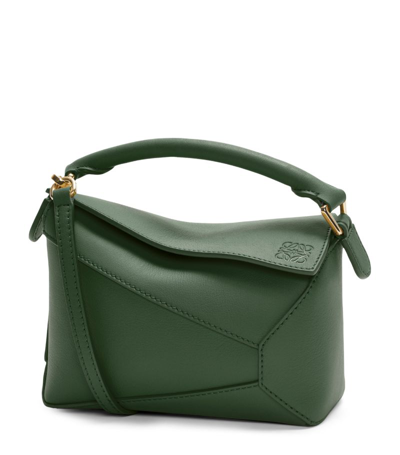 Loewe Mini Leather Puzzle Edge Top-handle Bag In Green