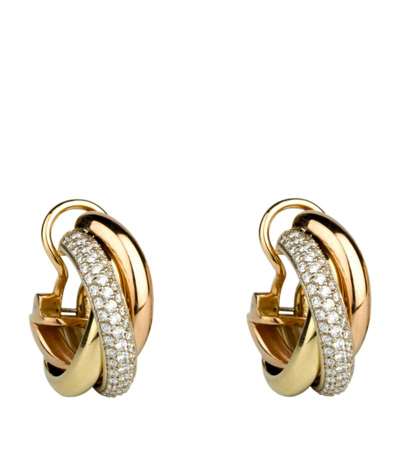 Cartier White, Yellow, Rose Gold And Diamond Trinity Hoop Earrings In Multi