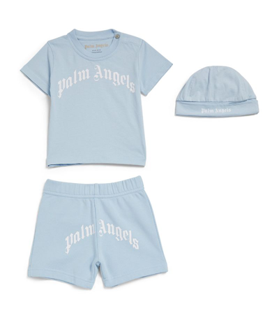 Palm Angels T-shirt, Shorts And Hat Set (3-12 Months) In Blue