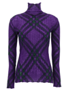 Burberry Check Pattern Long Sleeve Sweater In Purple