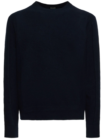 Zegna Wool & Cashmere Crewneck Sweater In Navy