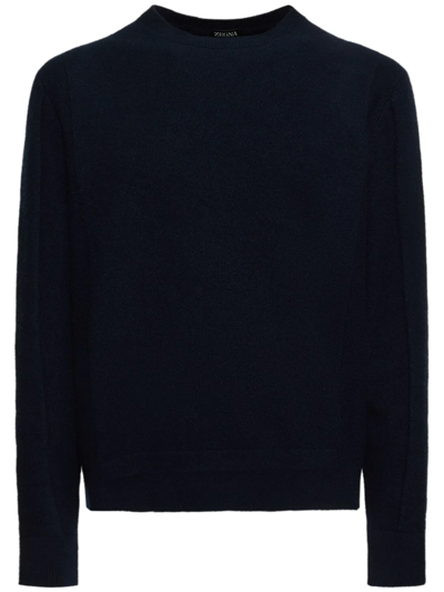 Zegna Wool & Cashmere Crewneck Jumper In Navy