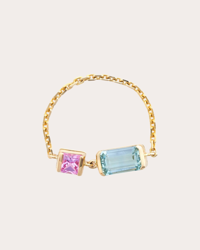 Yi Collection Women's Aquamarine & Pink Sapphire Chain Ring In Aquamarine/pink