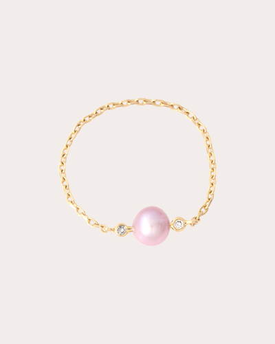 Yi Collection Women's Pink Pearl & Diamond Chain Ring