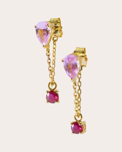 Yi Collection Women's Pink Sapphire & Ruby Chain Earrings