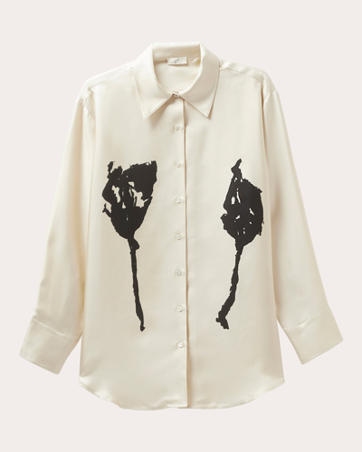 Bite Studios Floral Organic Silk Button-up Shirt In White