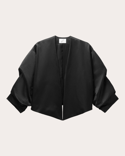 Bite Studios Crinkle-sleeve Satin Collarless Jacket In Black