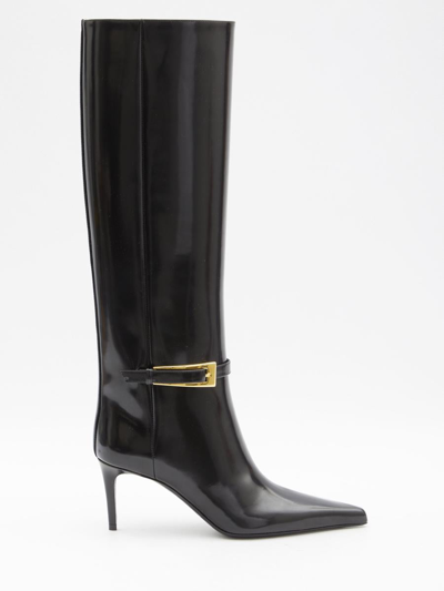 Saint Laurent Lee Boots In Glazed Leather In Black