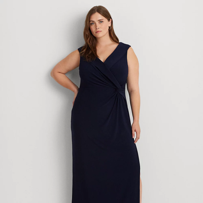 Lauren Woman Jersey Off-the-shoulder Gown In Lighthouse Navy