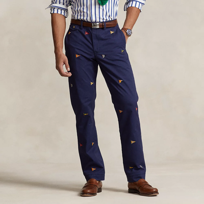 Ralph Lauren Stretch Straight Fit Embroidered Pant In Newport Navy