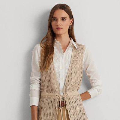 Lauren Ralph Lauren Woven Leather & Cotton-blend Twill Vest In Explorer Sand