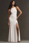 Bhldn Juliana High-neck Side-slit Stretch Crepe Maxi Dress In White