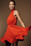 Amur Amiri Pleated Open-back Halter Mini Dress In Red