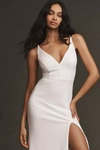 Bhldn Stella Sleeveless V-neck Stretch Crepe Maxi Dress In White