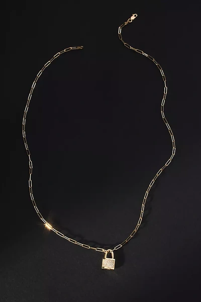 Luna Skye Diamond Lock Paperclip Necklace In Gold