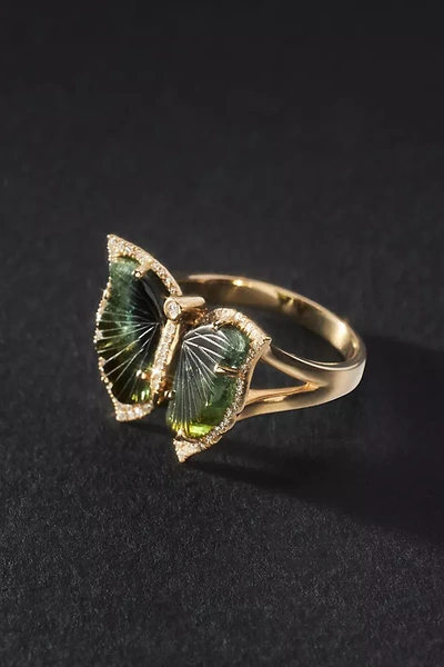 Luna Skye Tourmaline Butterfly Ring In Gold