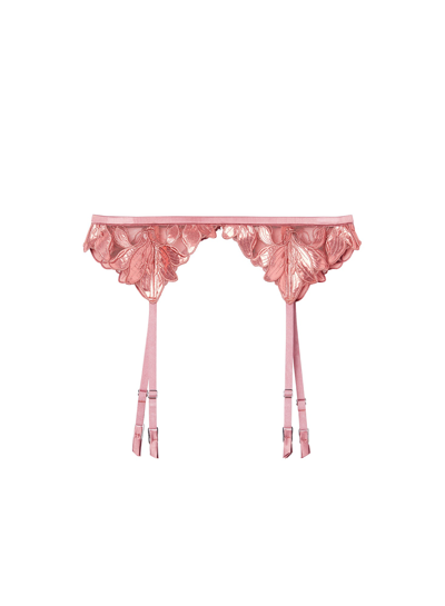 Fleur Du Mal Lily Foil-effect Garter Belt In Rose Gold