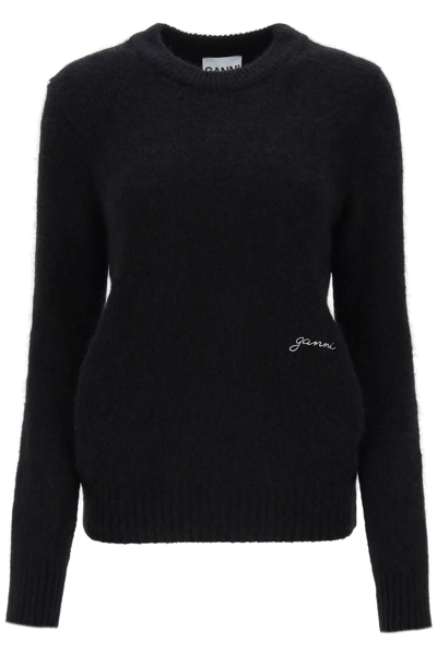 Ganni Brushed Alpaca And Wool Sweater In Black