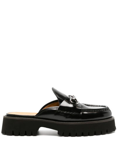 Gucci 35mm Sylke Leather Mules In Black