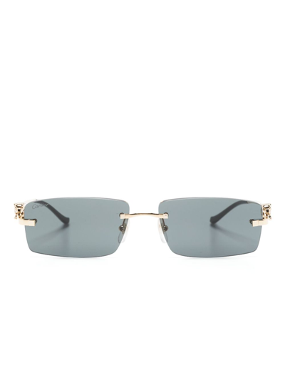 Cartier Gold-tone Ct0430s Rectangle-frame Sunglasses In 001 Gold-gold-grey