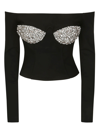 Area Off-the-shoulder Crystal-embellished Ponte Top In Black