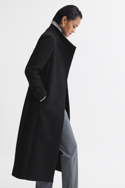 Reiss Mischa - Black Petite Tailored Wool Blend Longline Coat, Us 2