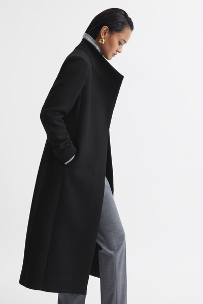 Reiss Mischa - Black Petite Tailored Wool Blend Longline Coat, Us 4