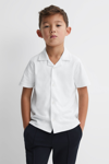 Reiss Kids' Caspa - White Cotton Cuban Collar Shirt, Uk 11-12 Yrs