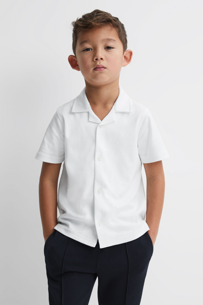 Reiss Caspa - White Cotton Cuban Collar Shirt, Uk 11-12 Yrs In White